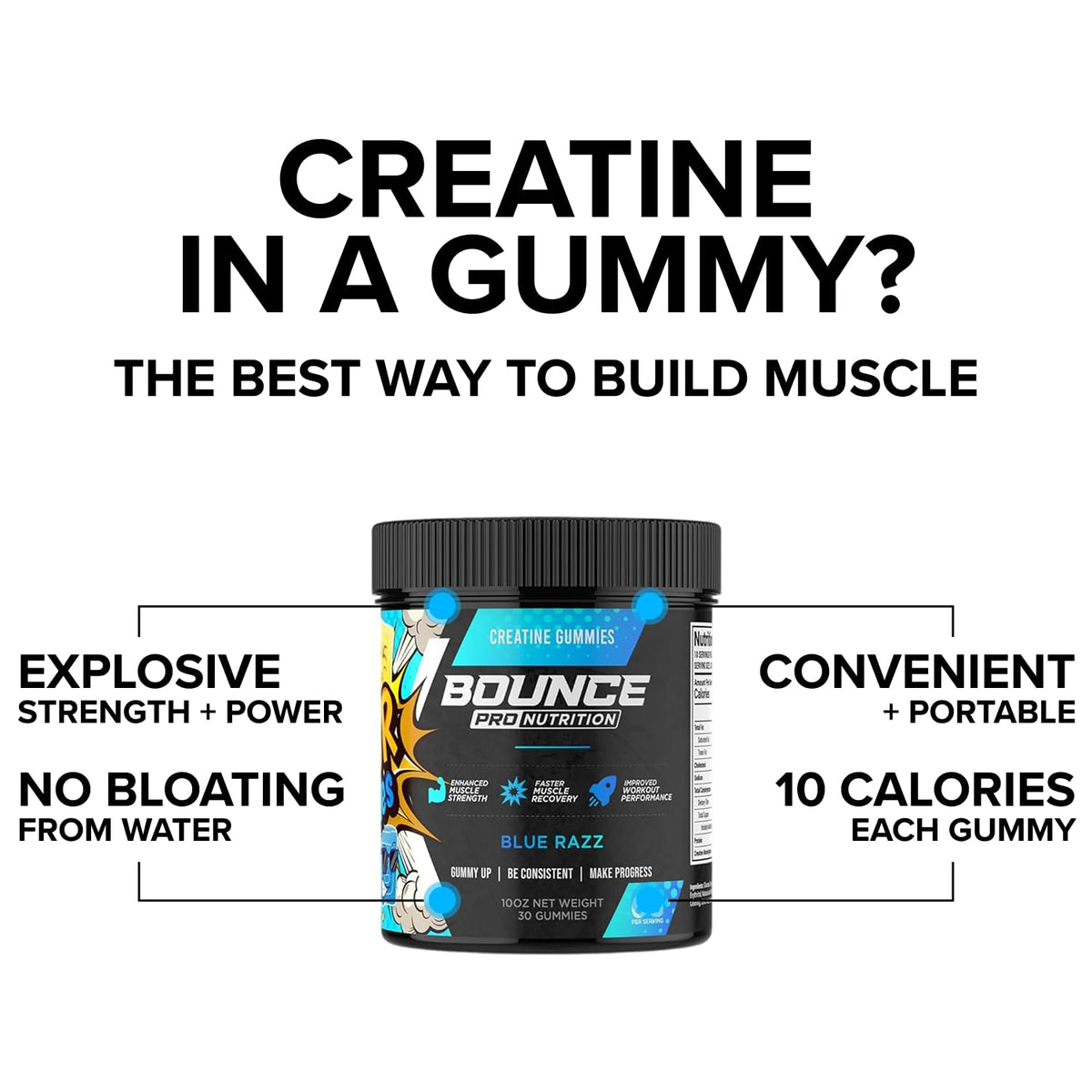 Gummies de créatine Bounce Pro dans une main, prêt à être consommé