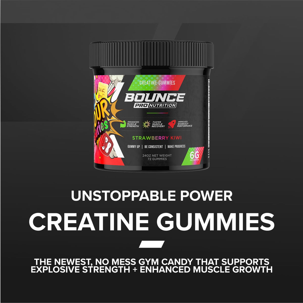 Gummies de créatine Bounce Pro sur fond blanc