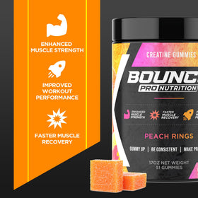 Gummies de créatine Bounce Pro sur une surface blanche