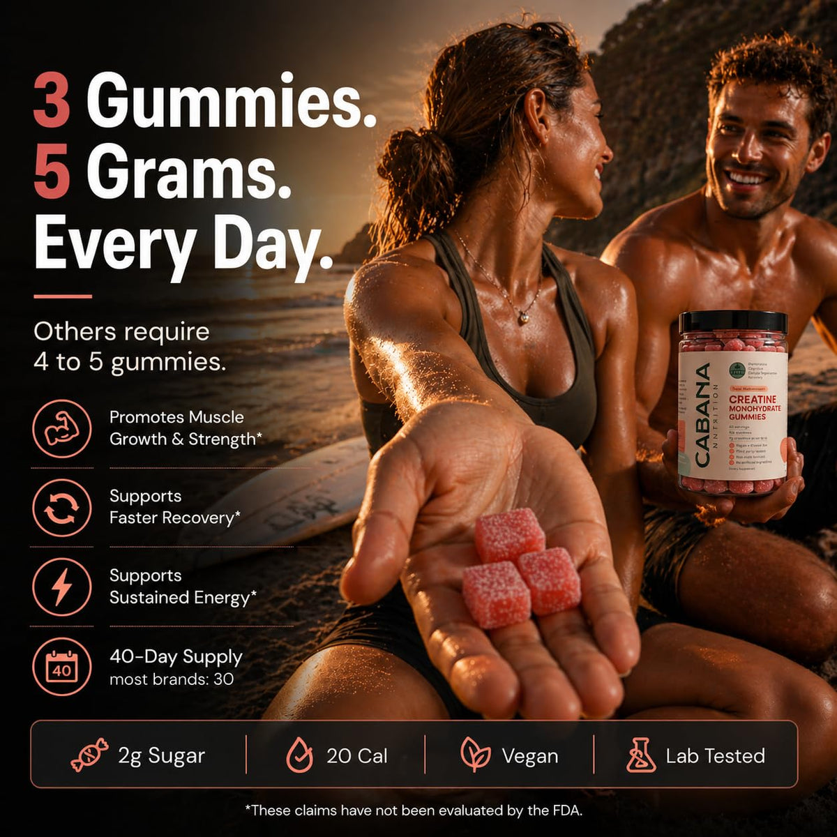 Gummies de créatine Cabana Nutrition, emballage et contenu