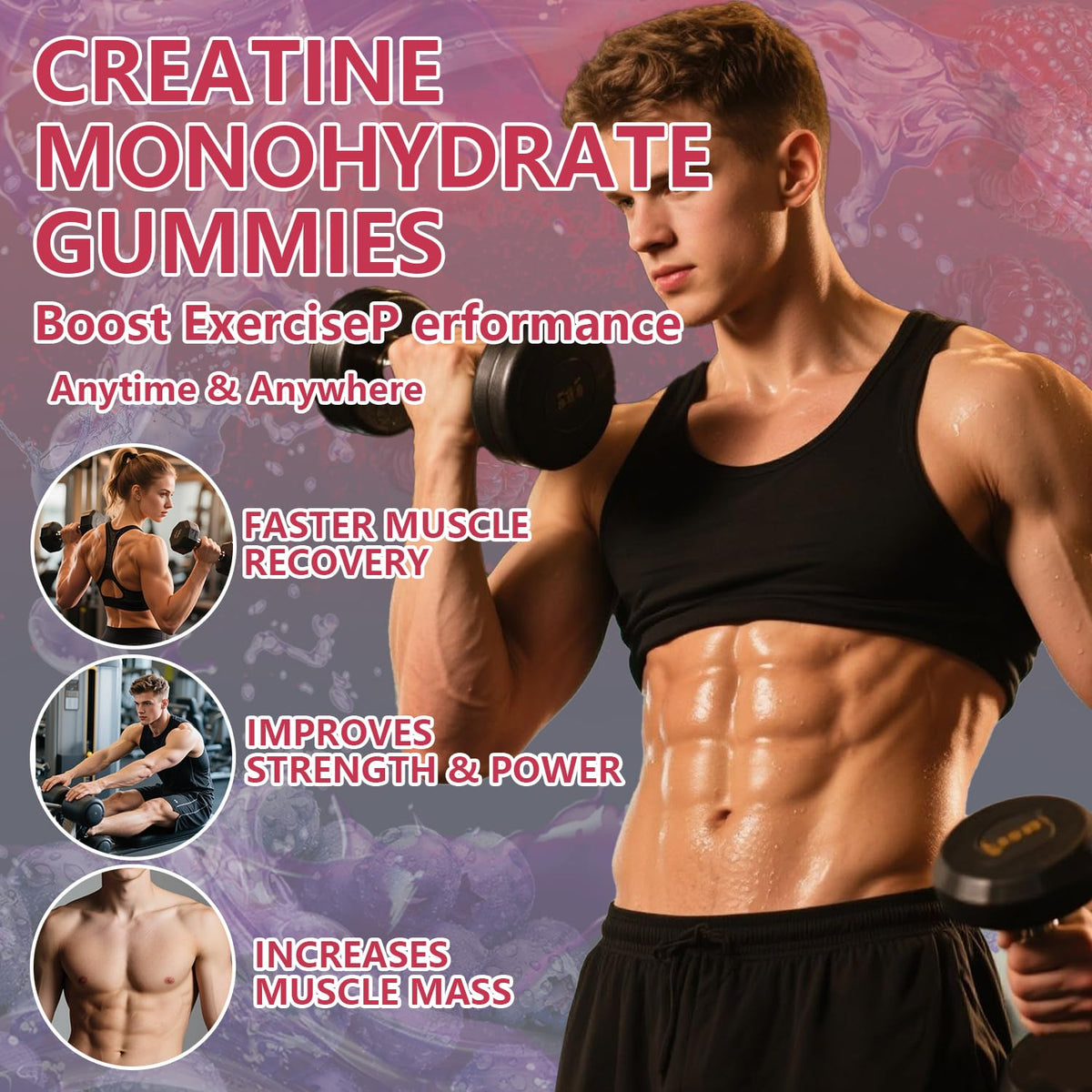 Gummies de créatine Crasye en portion sur une assiette