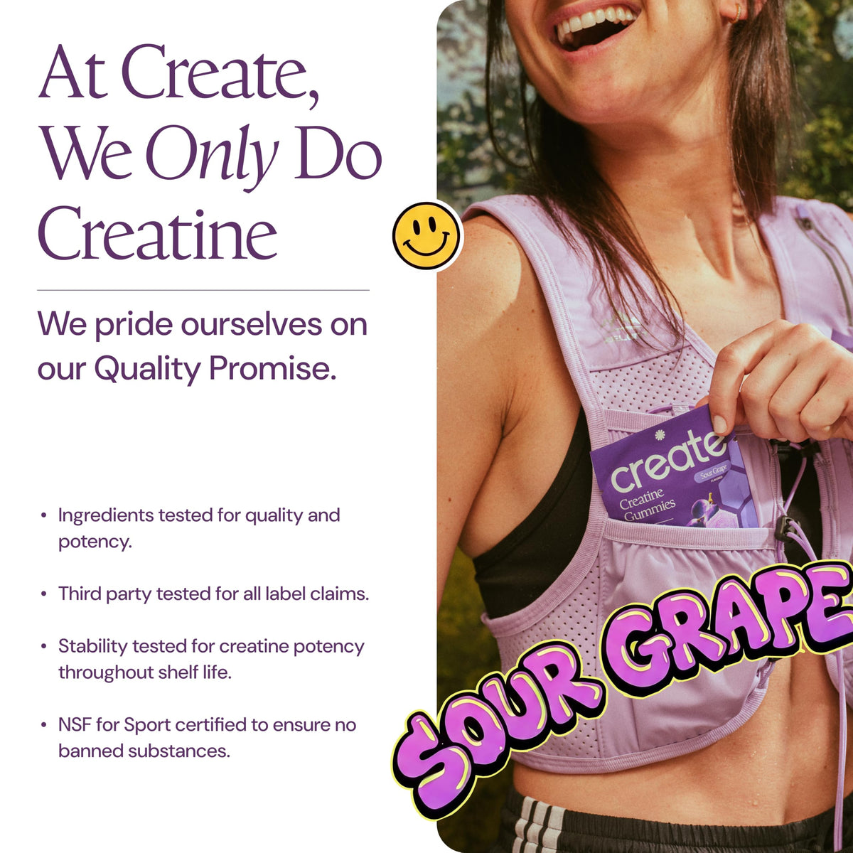 Gummies de créatine Create à côté d'une bouteille d'eau