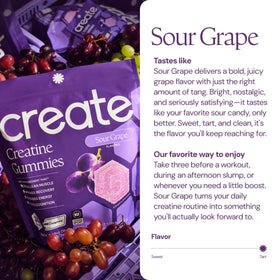 Gummies de créatine Create montrant la texture et la couleur