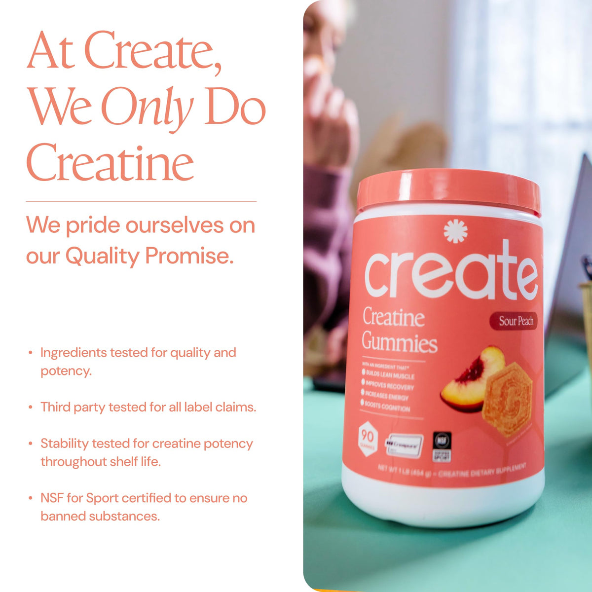Gummies de créatine Create, prise en main avec une main