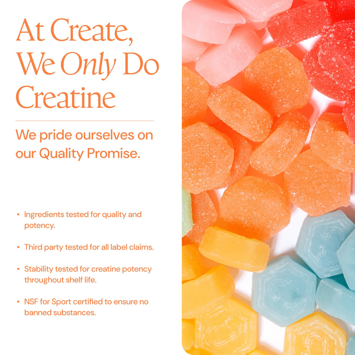 Gummies de créatine Create, sachet ouvert montrant les gummies à l'intérieur