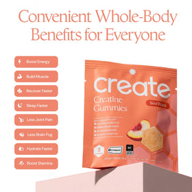 Gummies de créatine Create sur un fond blanc