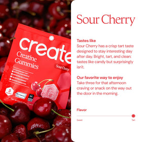 Gummies de créatine Create, vue de côté avec plusieurs gummies en évidence