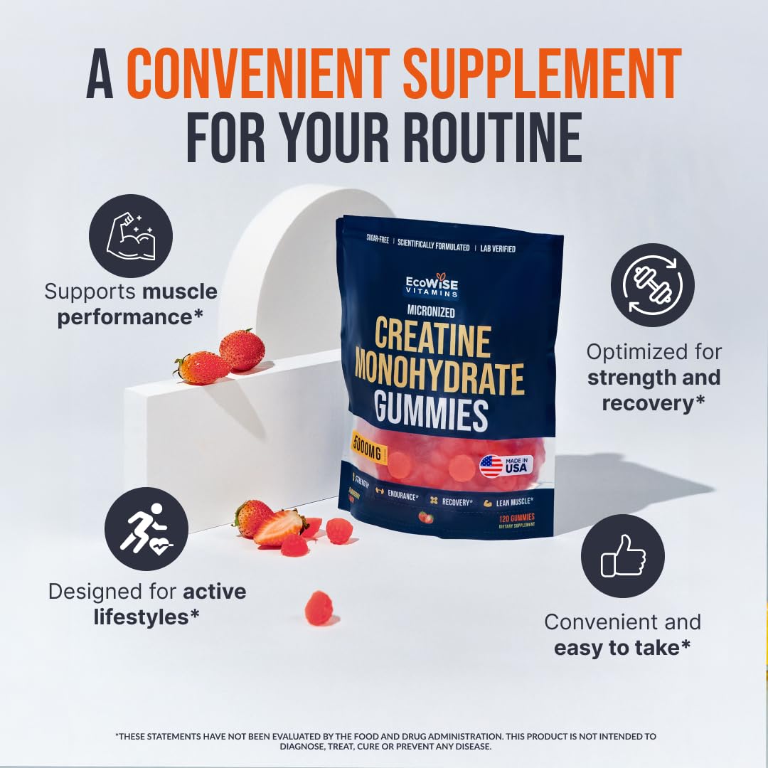 Gummies de créatine ECOWISE VITAMINS avec extrait de poivre noir
