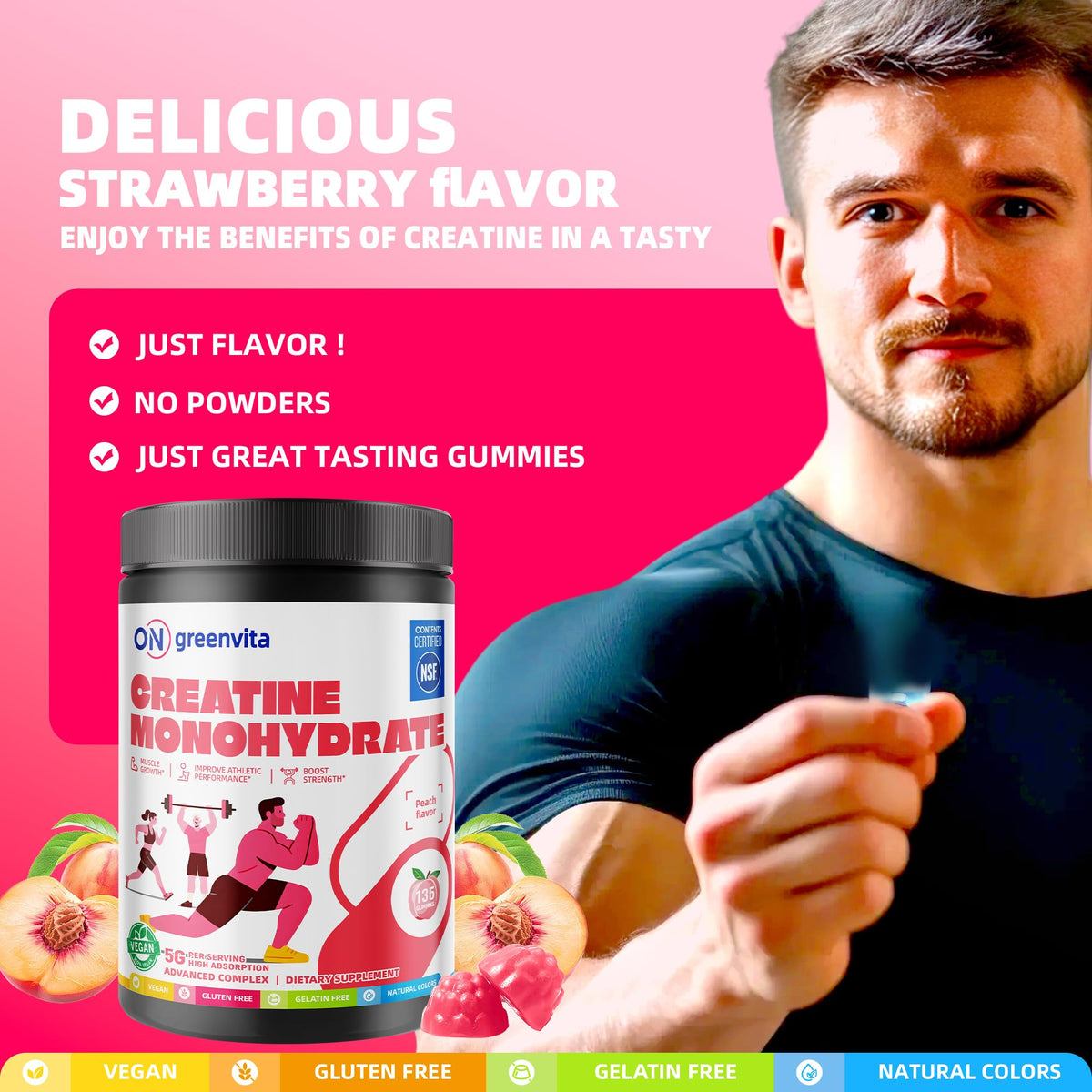 Gummies de créatine en gros plan, dosage de 5g