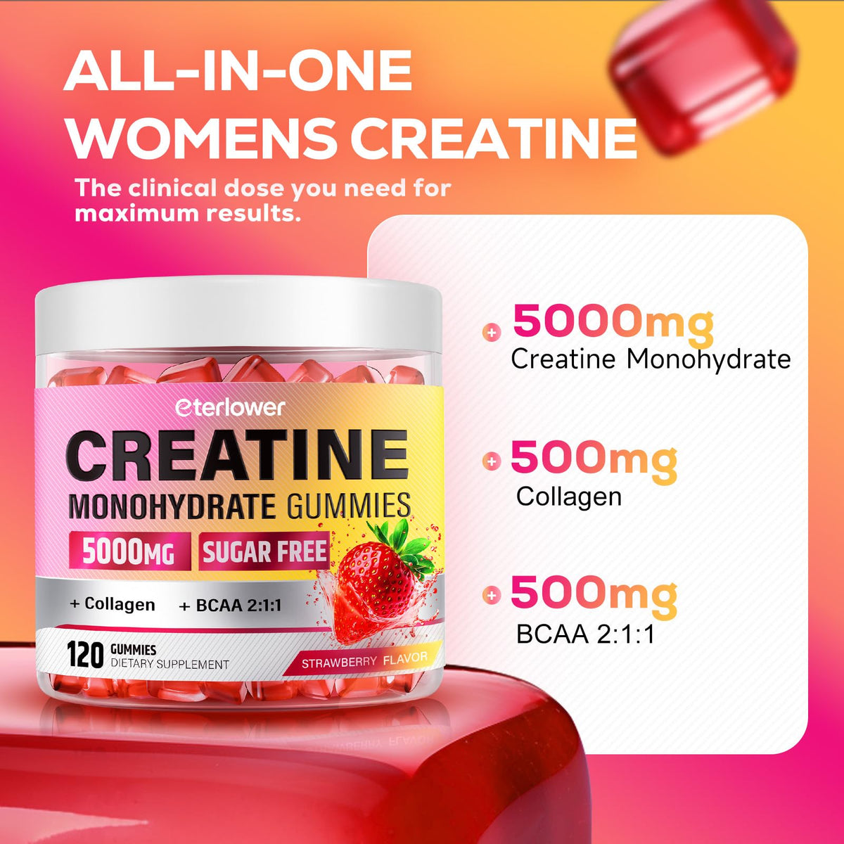 Gummies de créatine eterlower à la fraise vue de près
