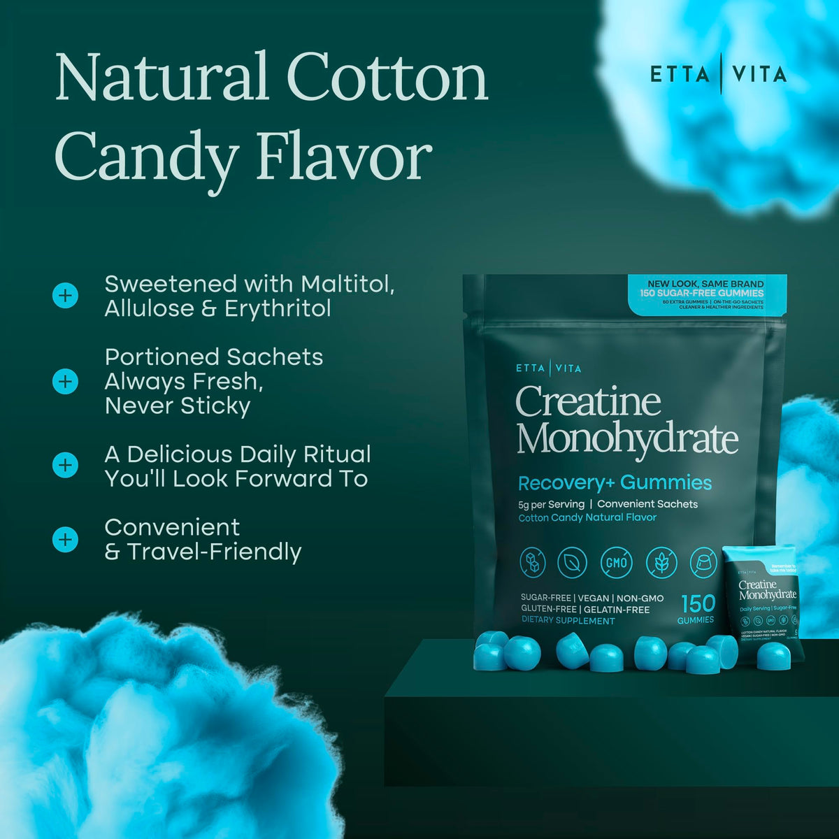Gummies de créatine Etta Vita avec une myrtille à côté