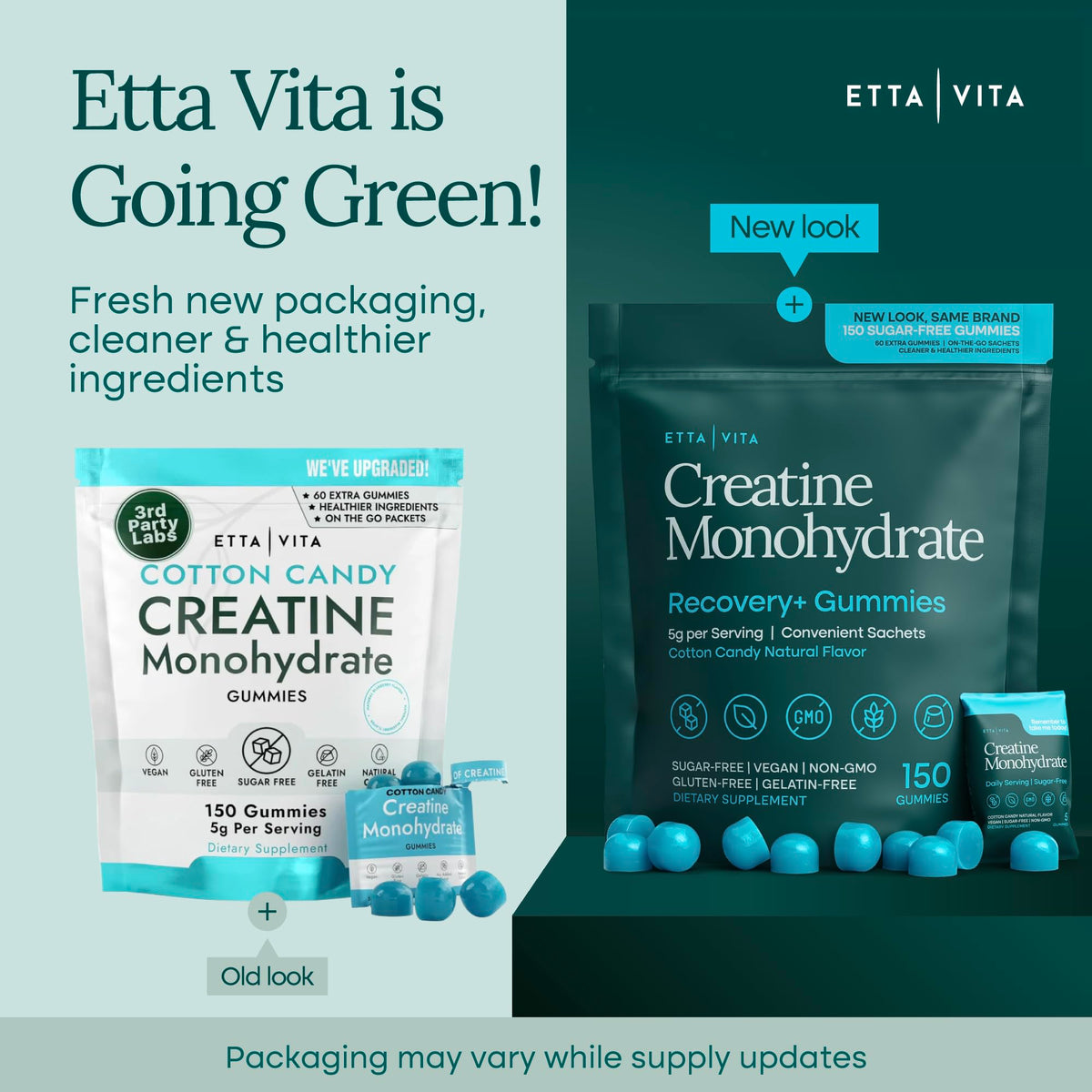 Gummies de créatine Etta Vita montrant les ingrédients sur l'emballage