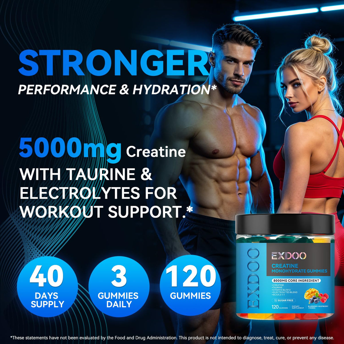 Gummies de créatine exdoo montrant la texture moelleuse