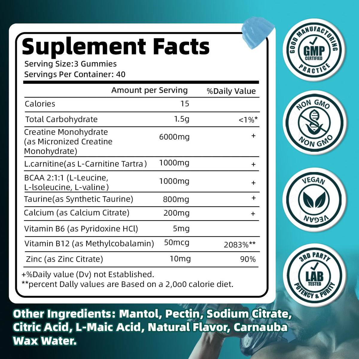 Gummies de créatine FRZVEO sur une assiette, présentation attrayante