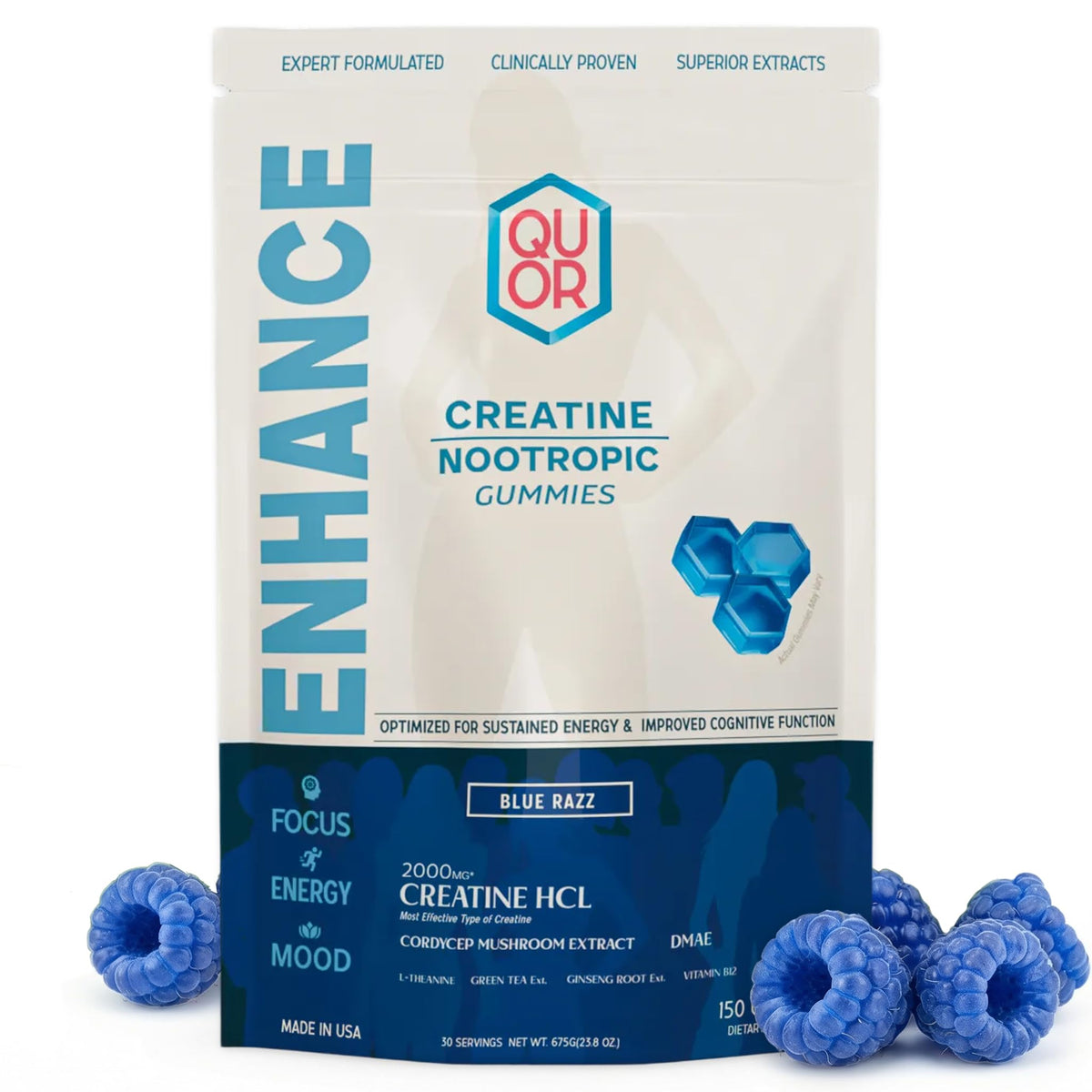 Gummies de créatine HCl QUOR 150 unités saveur Blue Razz