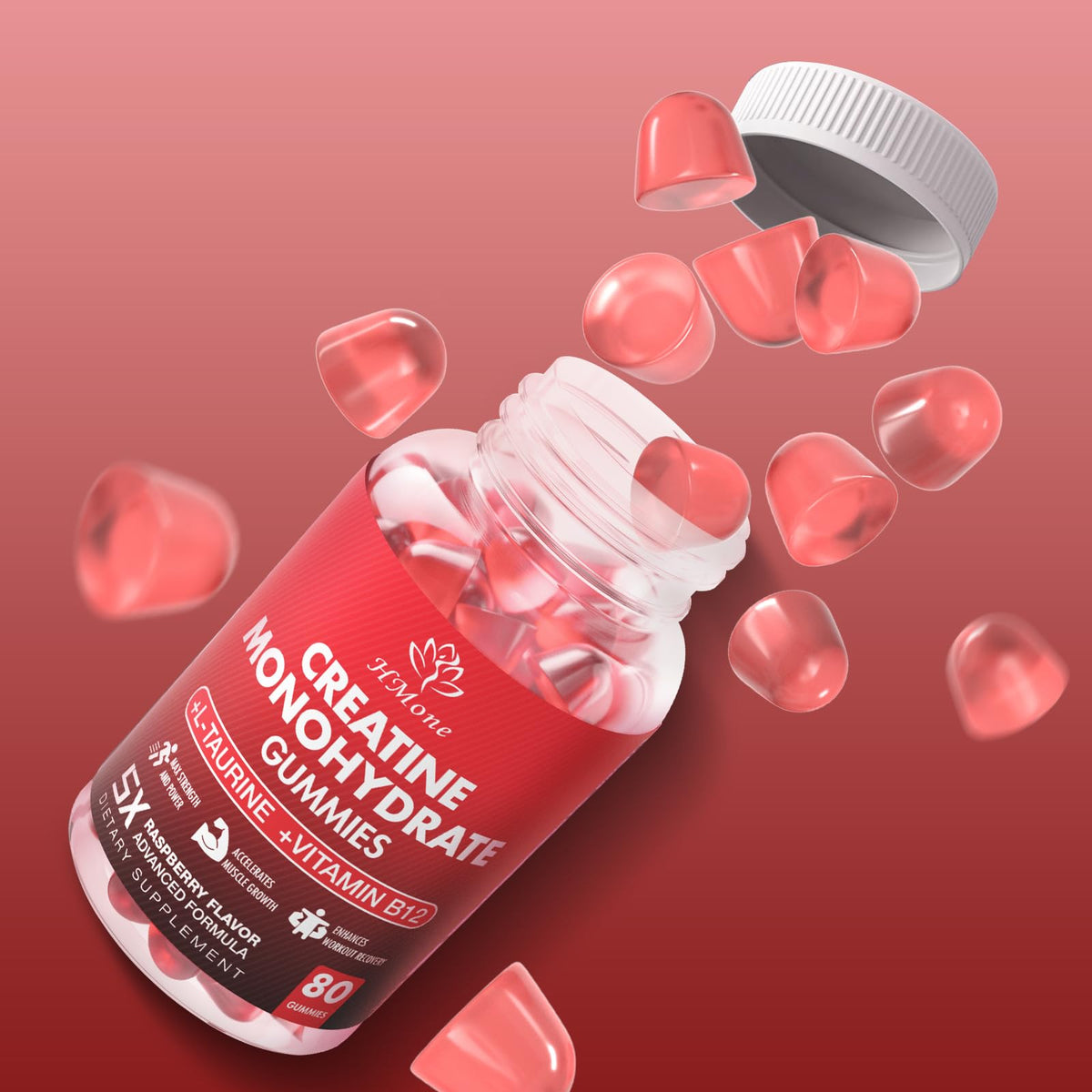 Gummies de créatine HMone, présentation sur une assiette
