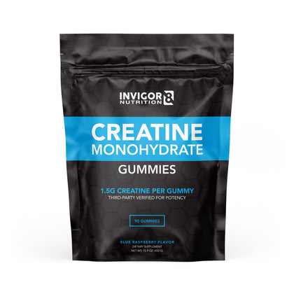 Gummies de créatine INVIGOR8 saveur framboise bleue, vue de face