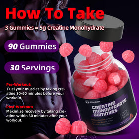 Gummies de créatine IRIDESICENT sur un fond en bois