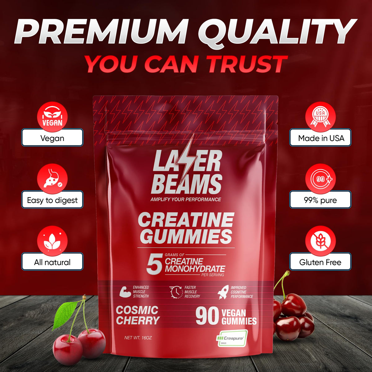 Gummies de créatine Laser Beams avec des accessoires de fitness