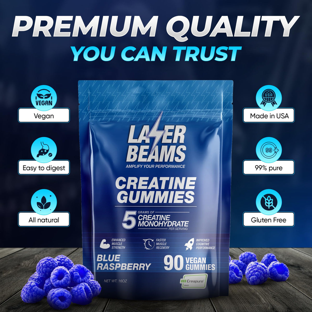 Gummies de créatine Laser Beams, gros plan sur la texture