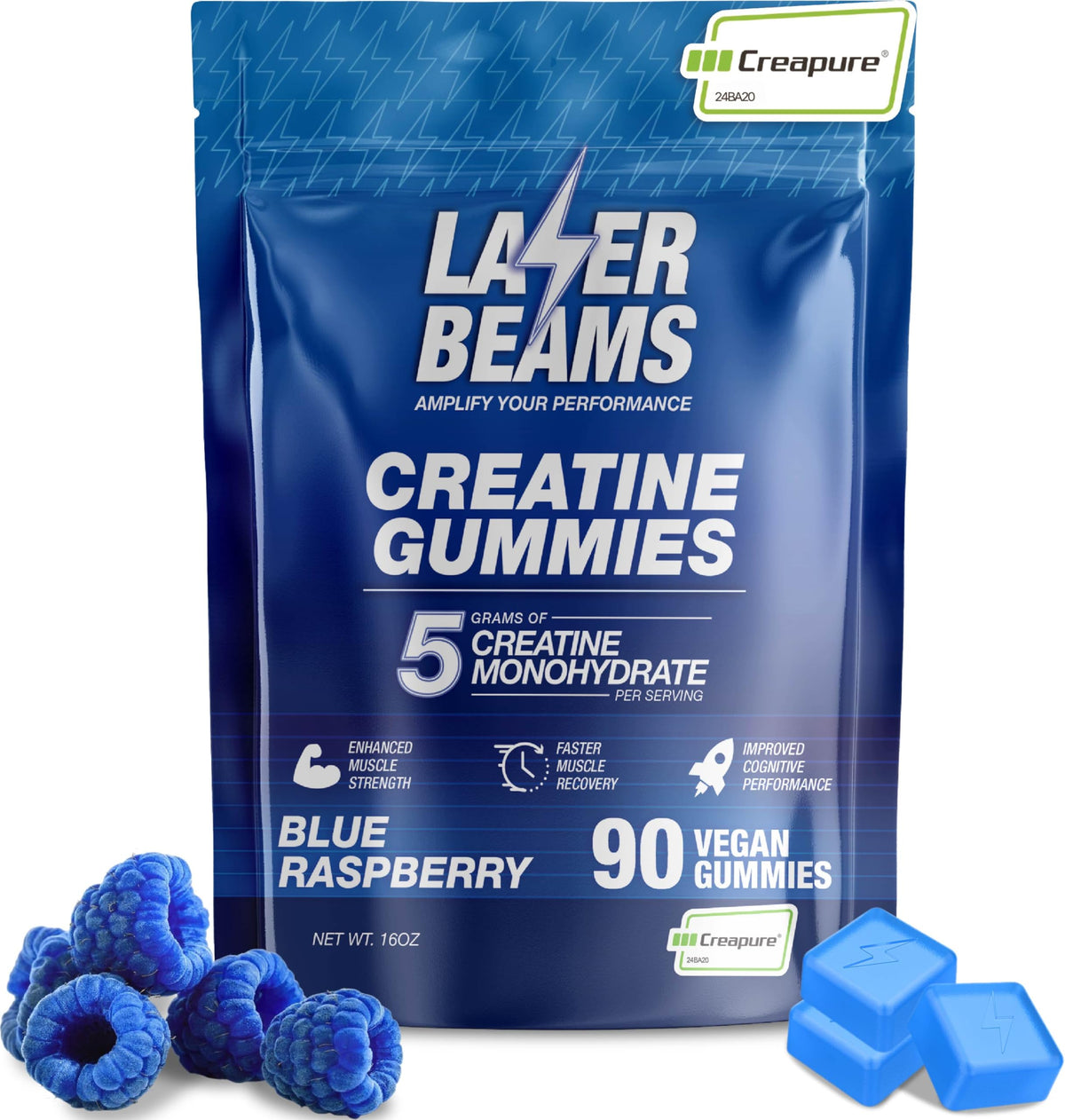 Gummies de créatine Laser Beams, saveur framboise bleue, vue de face