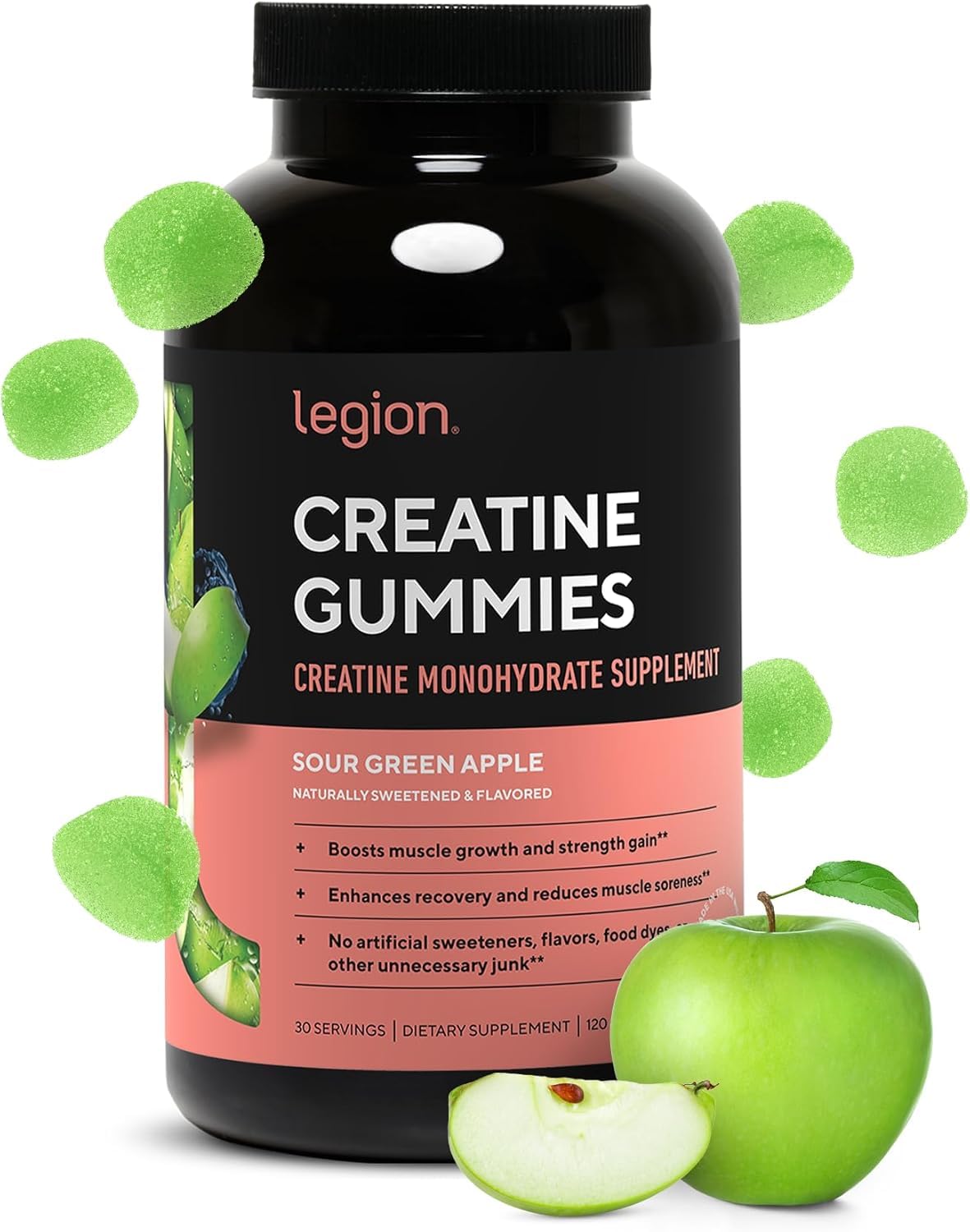 Gummies de créatine LEGION saveur pomme verte, vue de face