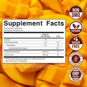 Gummies de créatine mangue, portion quotidienne de 4 gummies