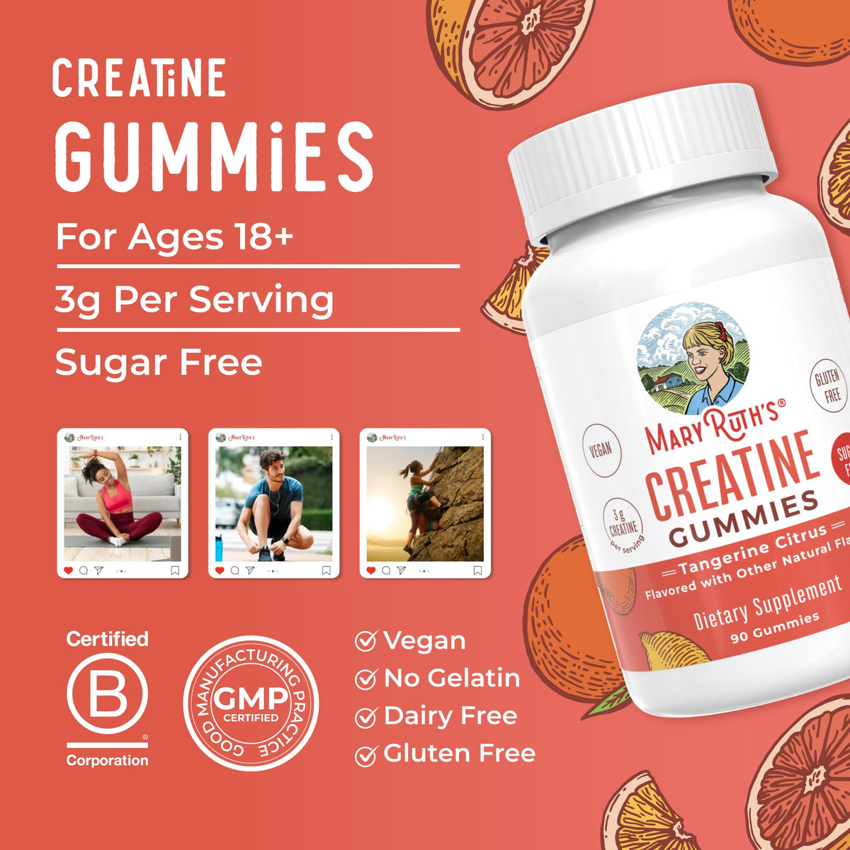 Gummies de créatine MARYRUTH'S avec d'autres compléments alimentaires