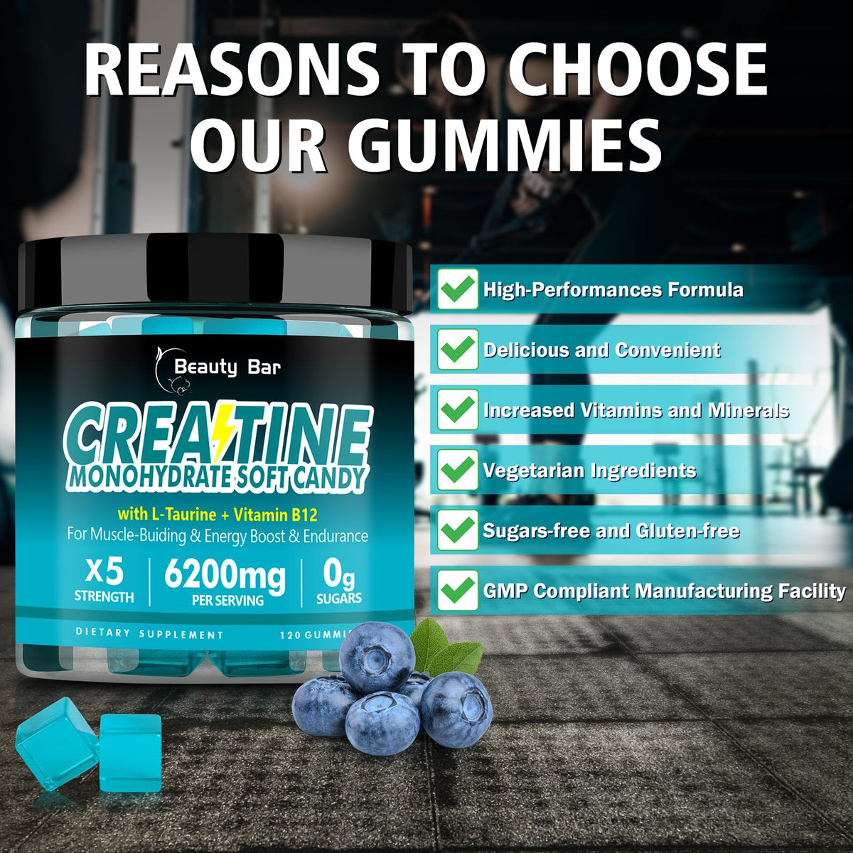 Gummies de créatine monohydrate Beauty Bar avec myrtilles