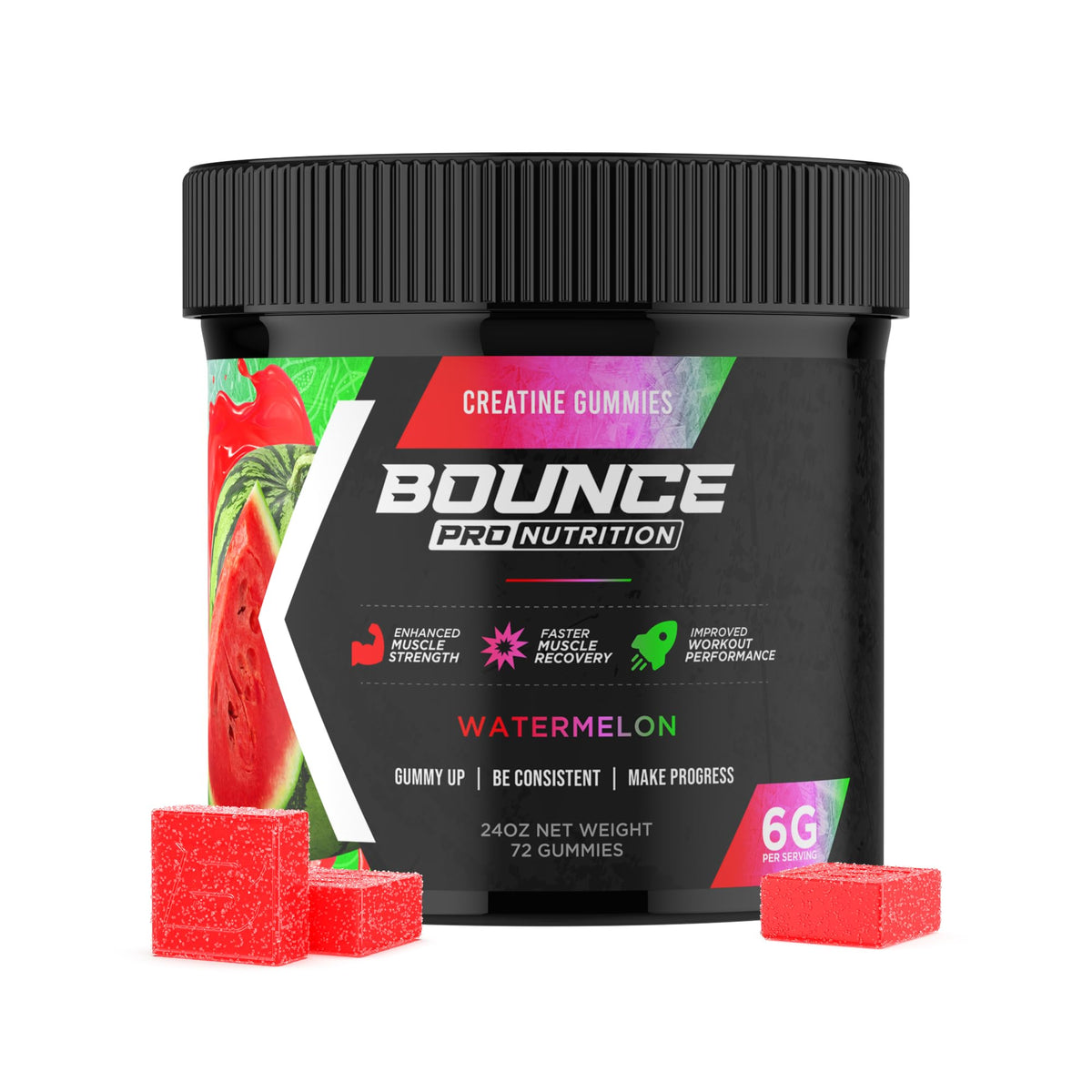 Gummies de créatine monohydrate Bounce Pro 72 pièces saveur pastèque vue de face