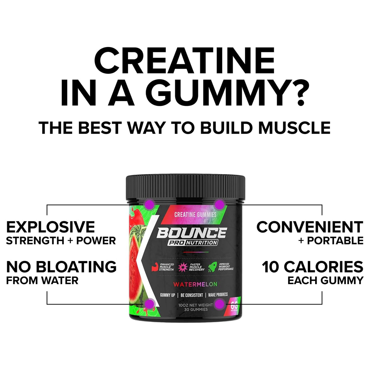 Gummies de créatine monohydrate Bounce Pro, affichant la texture du produit