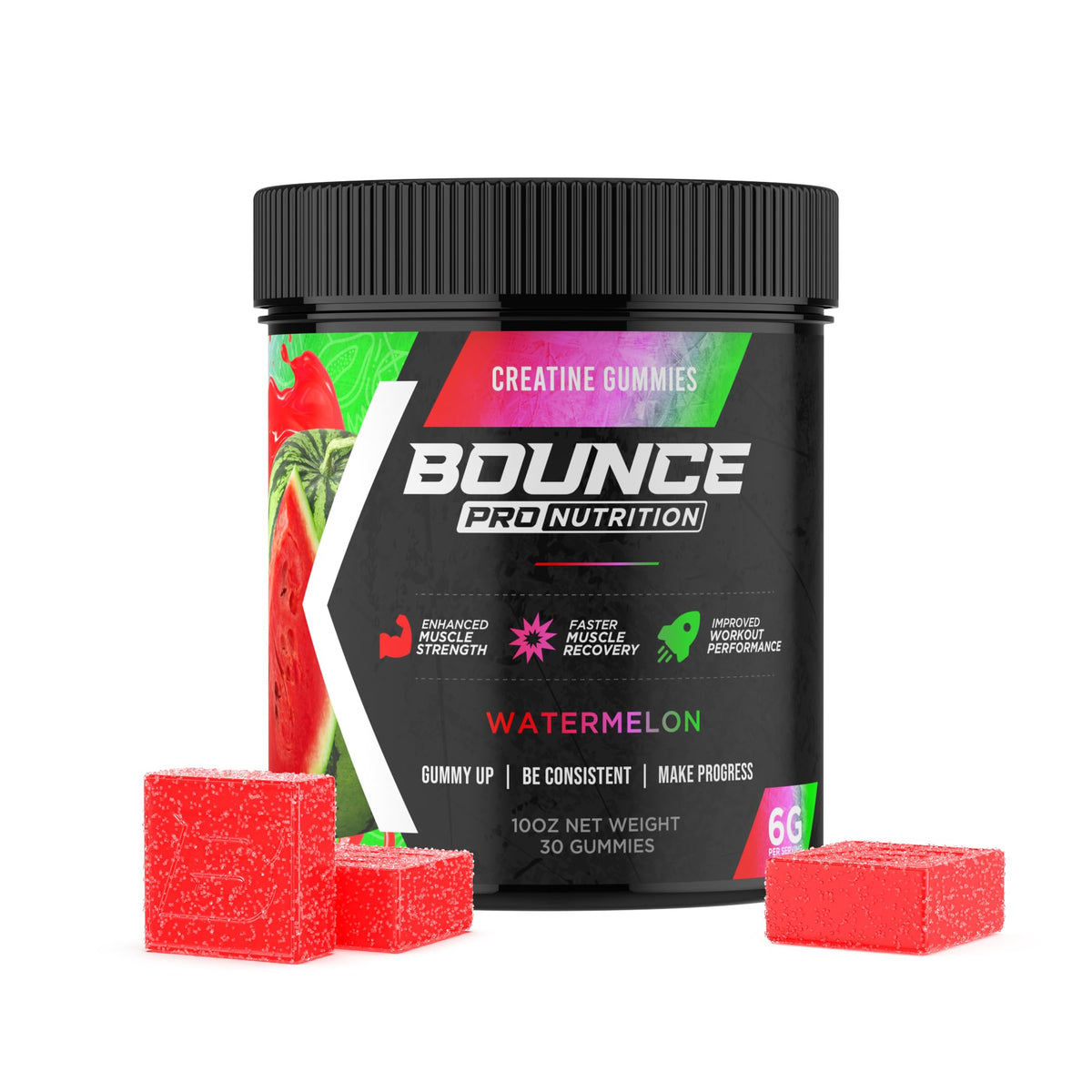 Gummies de créatine monohydrate Bounce Pro en boîte, saveur pastèque