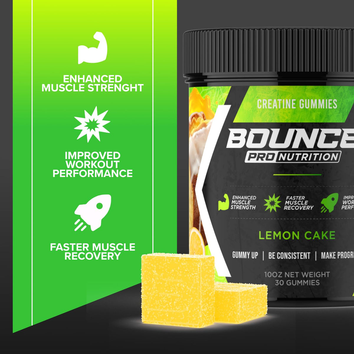 Gummies de Créatine Monohydrate Bounce Pro, en main pour une dégustation
