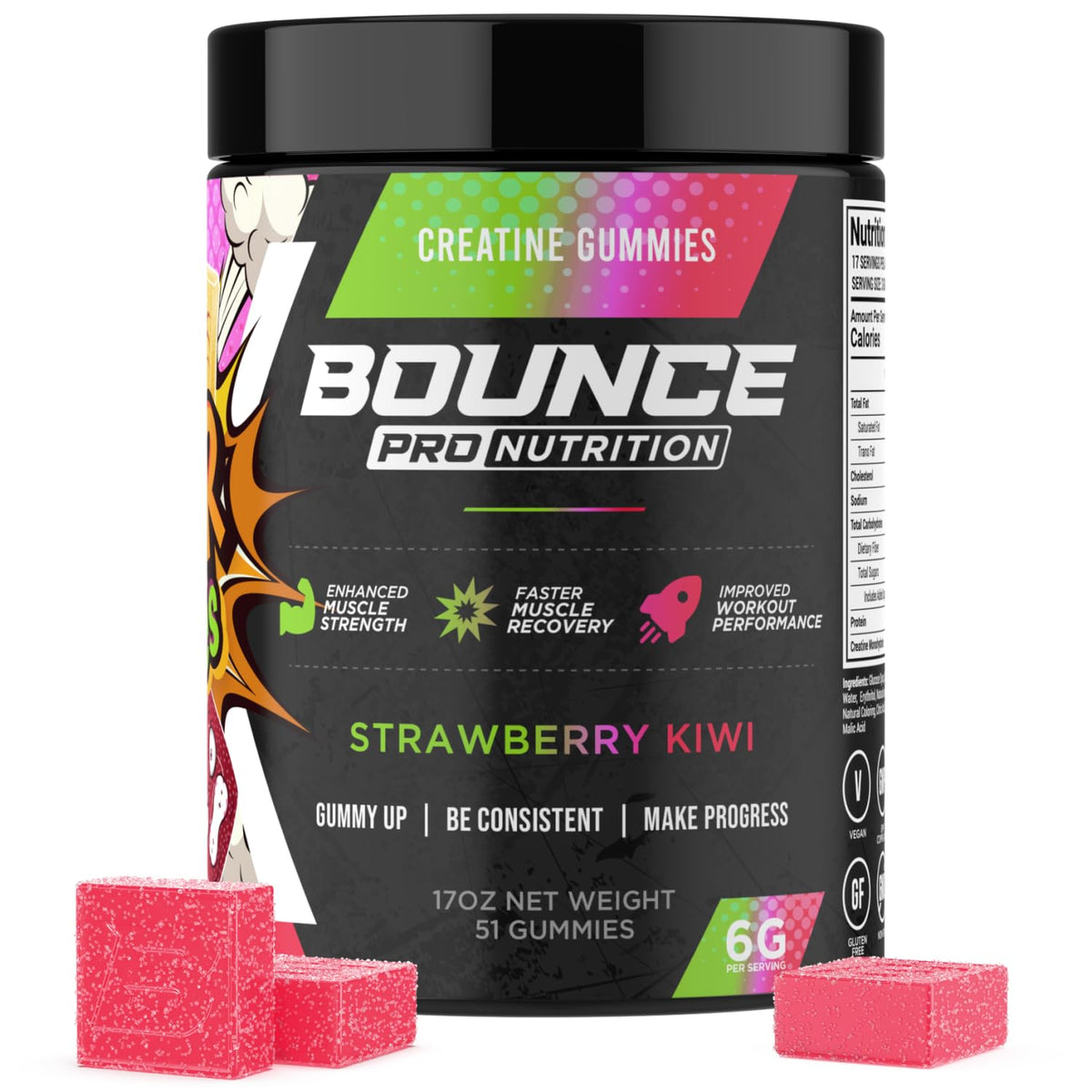 Gummies de créatine monohydrate Bounce Pro modèle fraise kiwi