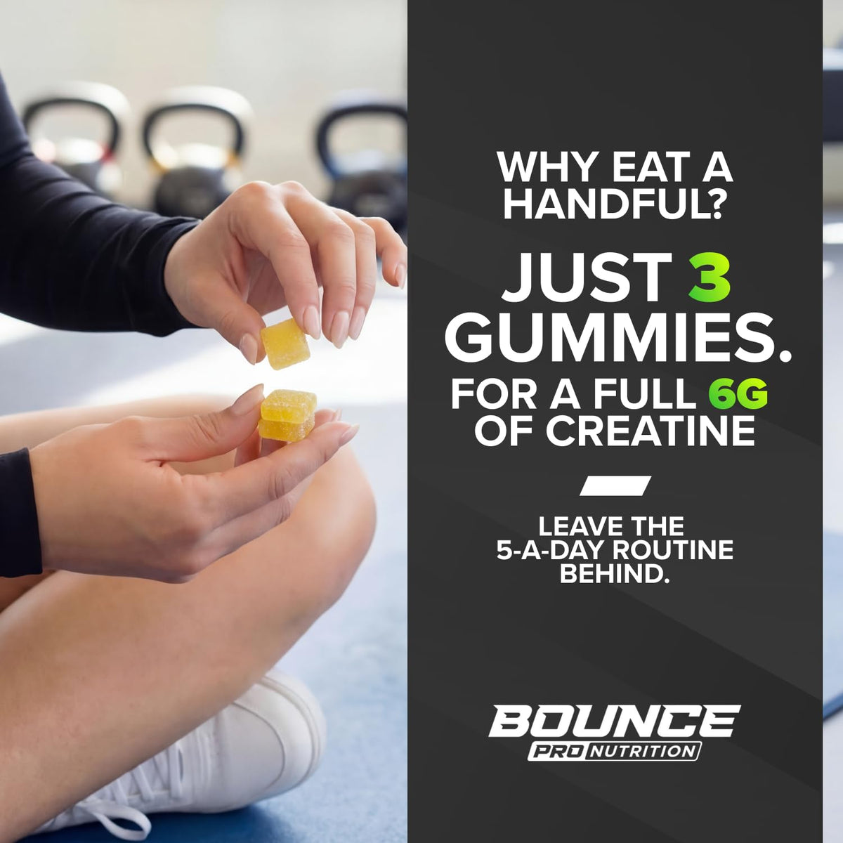Gummies de Créatine Monohydrate Bounce Pro, taille comparée à une pièce