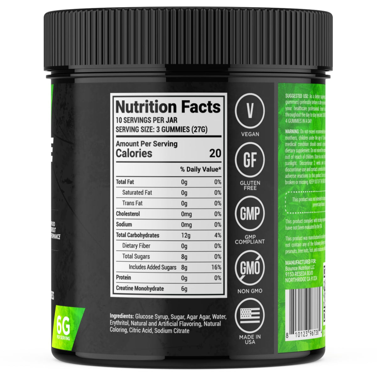Gummies de Créatine Monohydrate Bounce Pro, vue de côté, détails de la texture