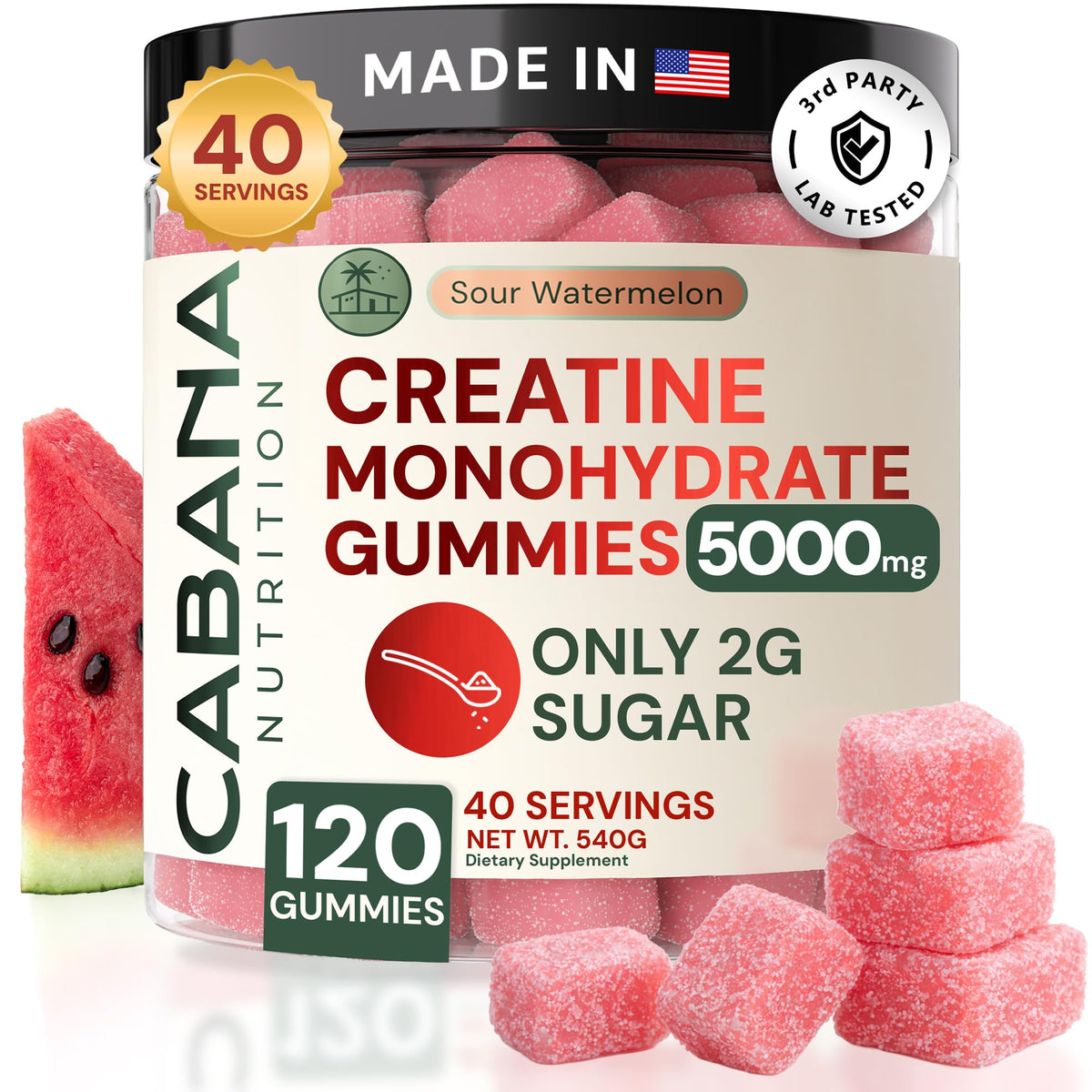 Gummies de créatine monohydrate Cabana Nutrition, vue de face
