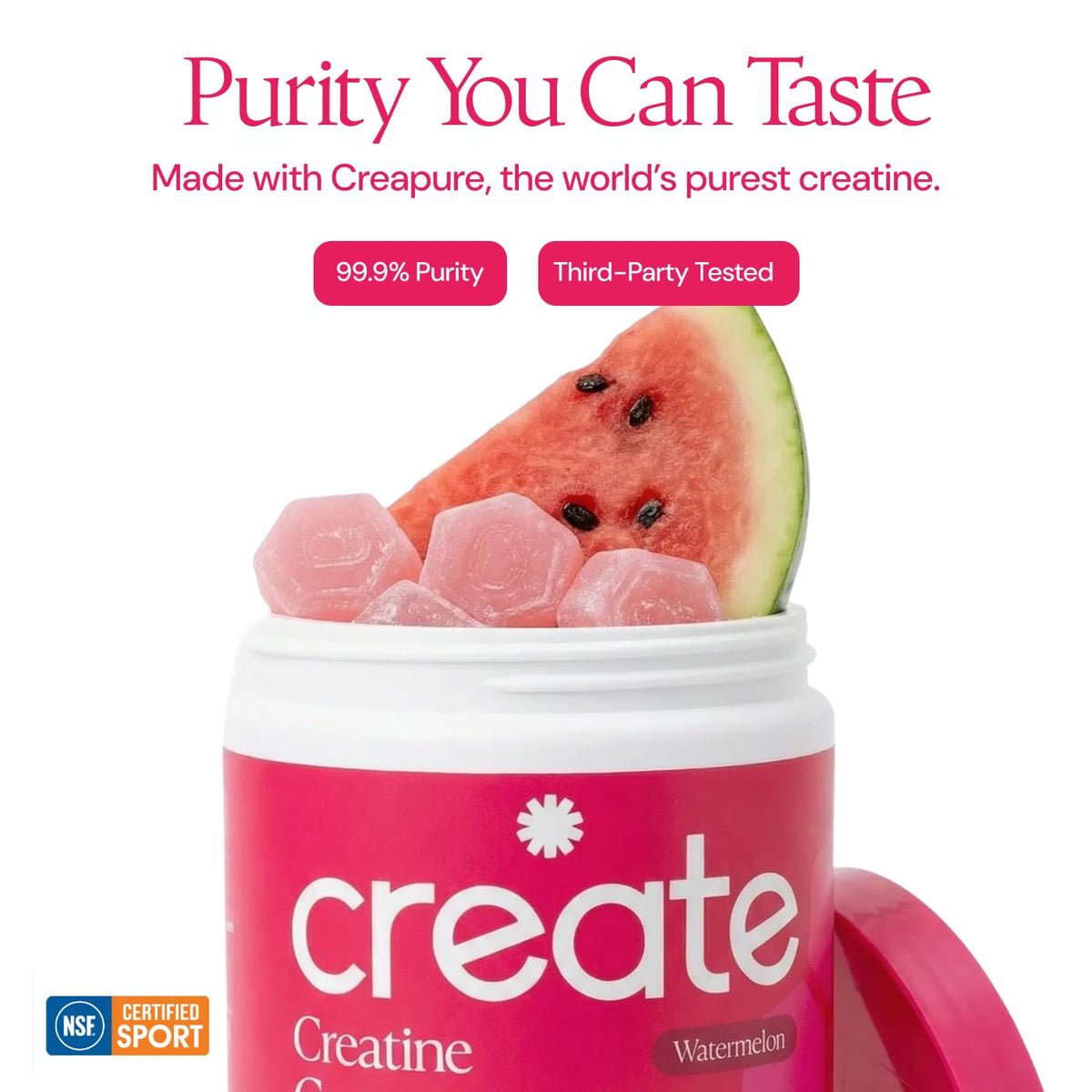 Gummies de Créatine Monohydrate Create avec étiquettes nutritionnelles