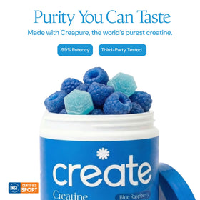 Gummies de créatine monohydrate Create, en train d'être consommés