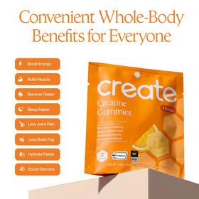 Gummies de créatine monohydrate Create, prise en main avec sachet