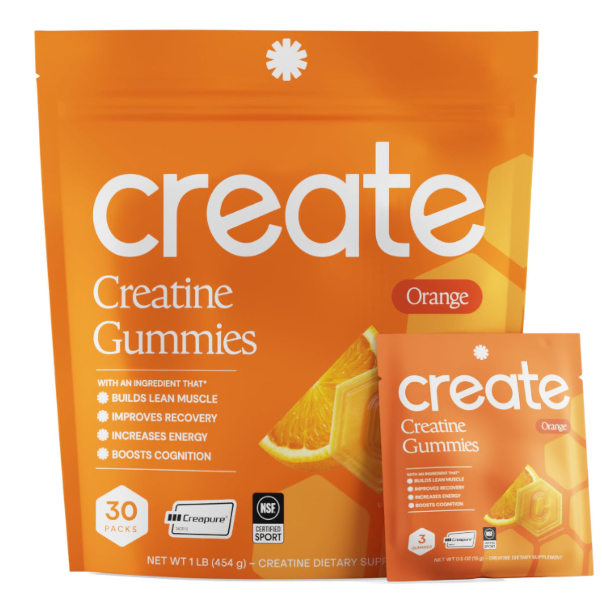 Gummies de créatine monohydrate Create, sachet individuel orange