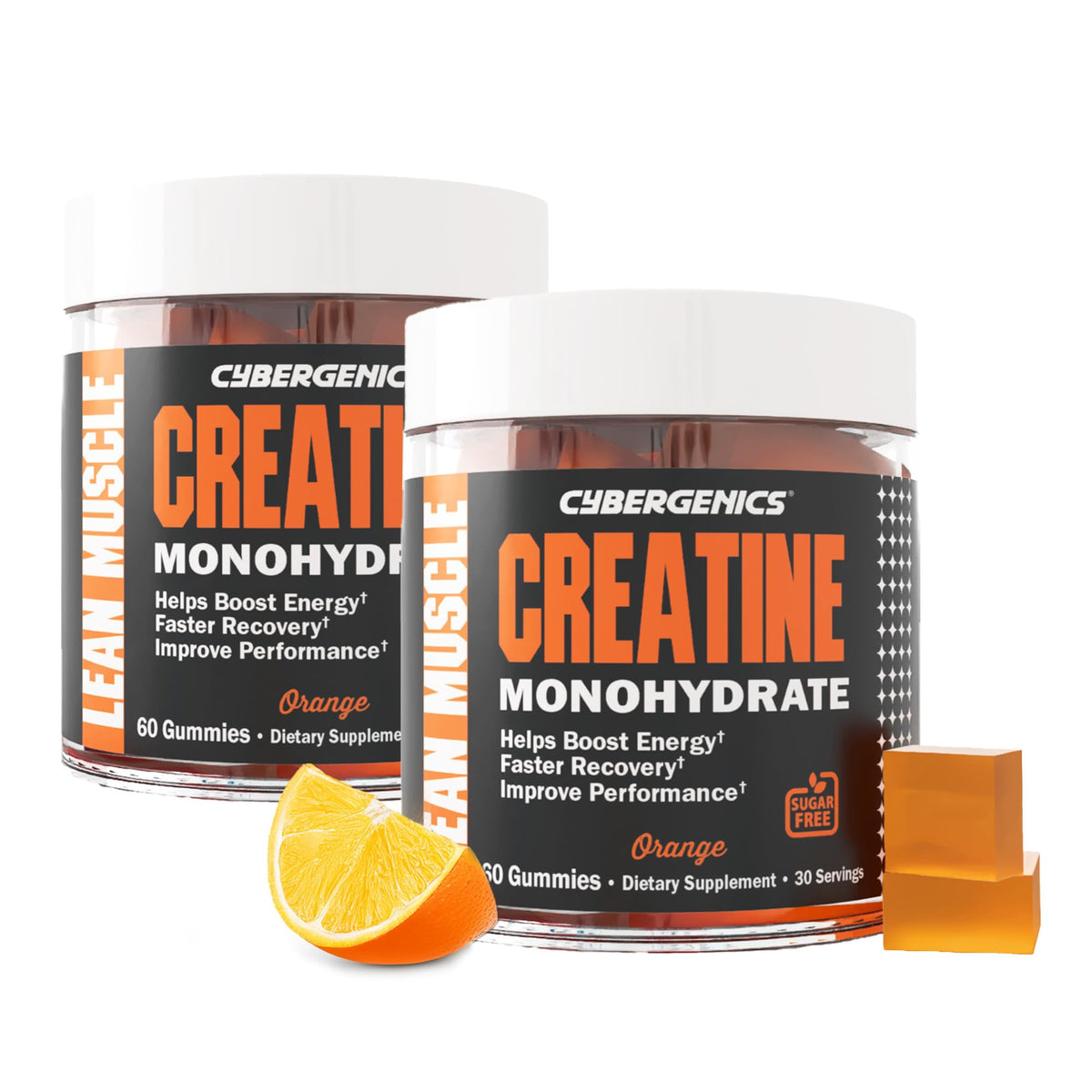 Gummies de créatine monohydrate Cybergenics, vue de face, saveur orange