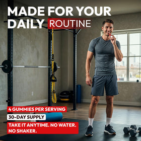 Gummies de Créatine Monohydrate dans une main, présentation lifestyle