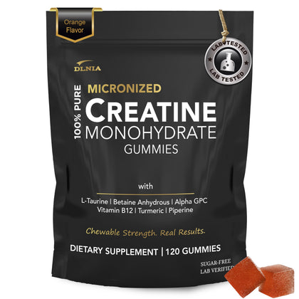 Gummies de créatine monohydrate DLNIA, pot orange de 120 gummies