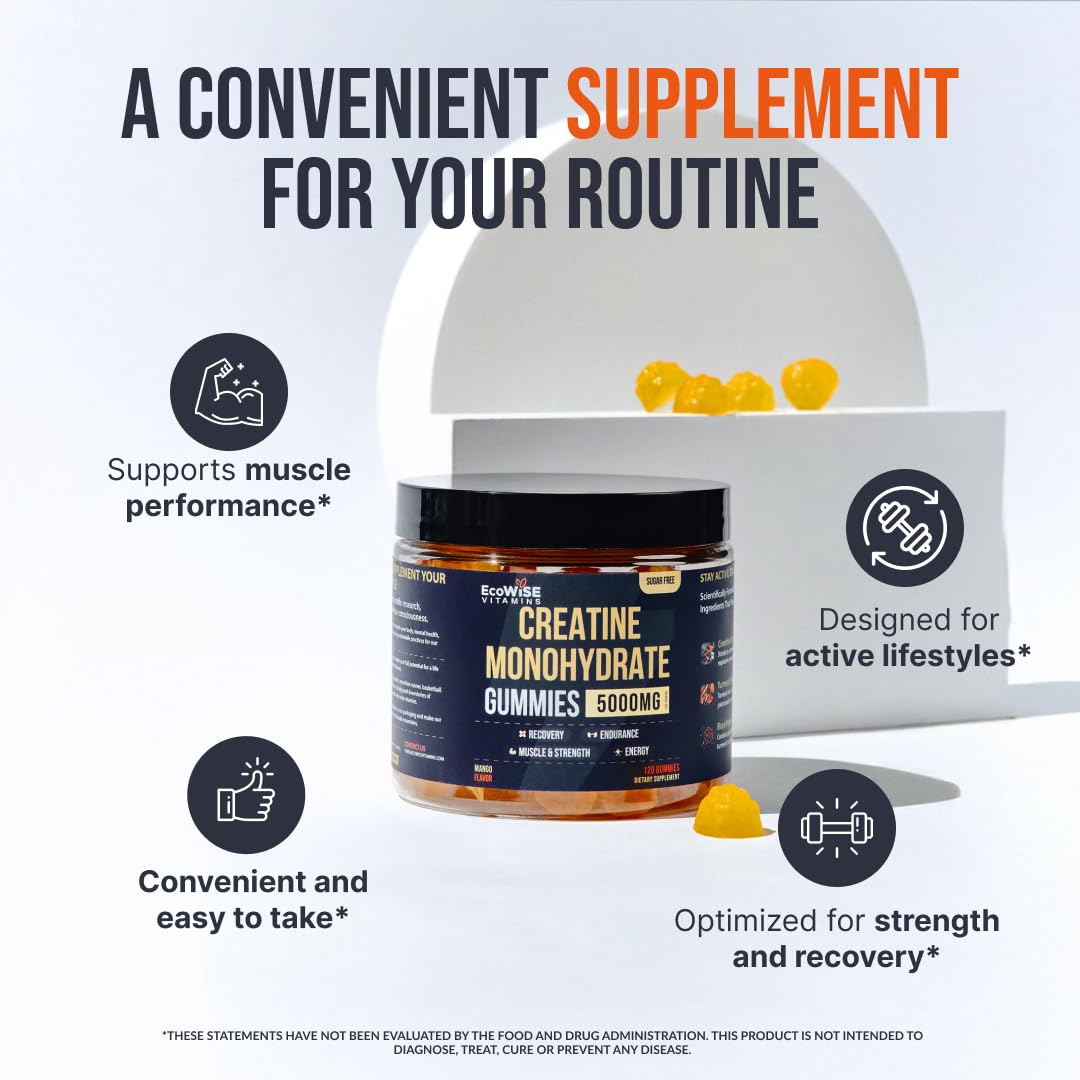 Gummies de créatine monohydrate ECOWISE VITAMINS, détail des gummies avec saveur mangue