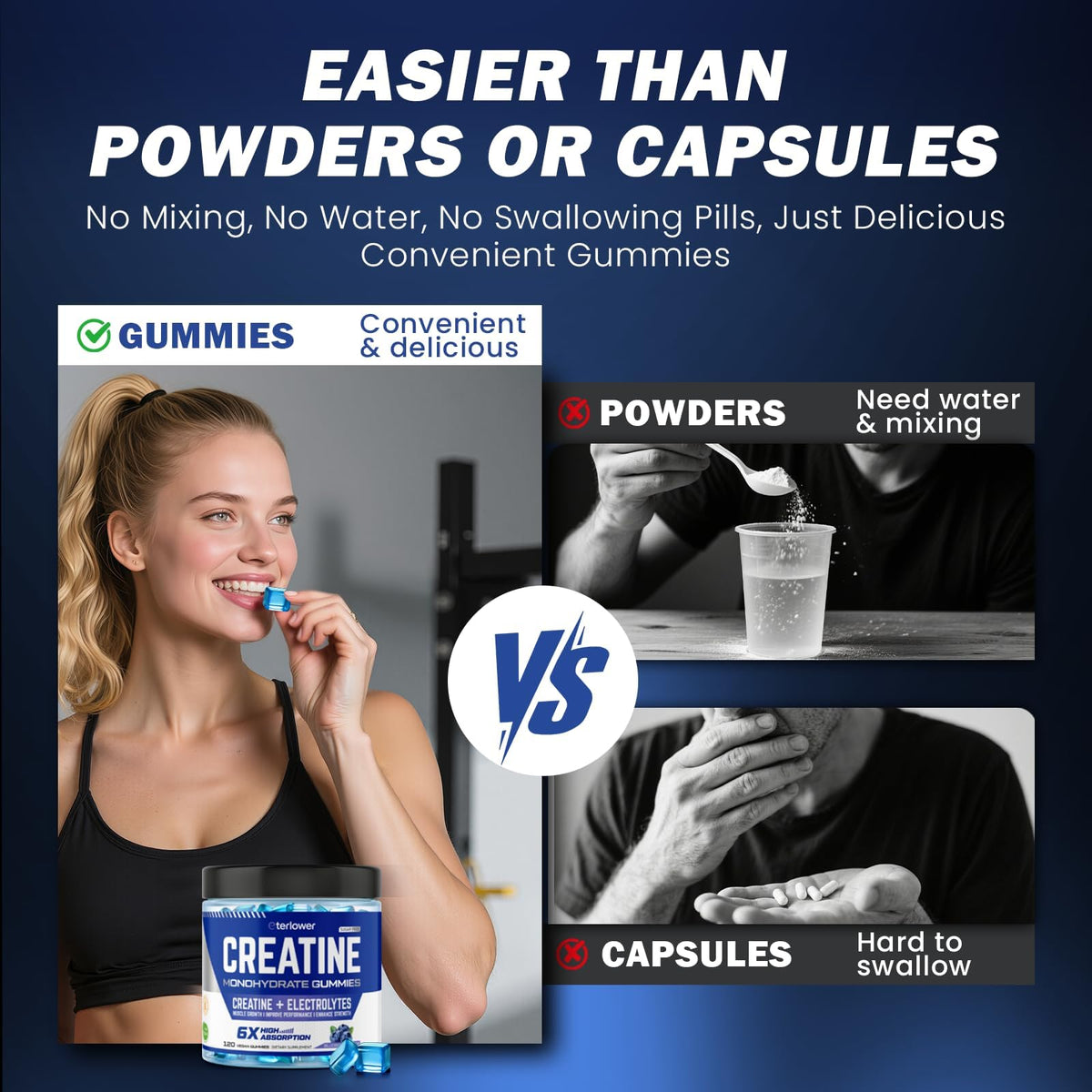 Gummies de créatine monohydrate eterlower, vue de haut avec plusieurs gummies