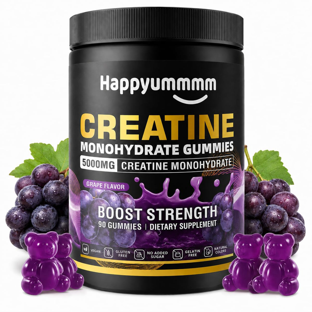 Gummies de créatine monohydrate Happyummmm nutrition 5g, 90 unités, packaging avant