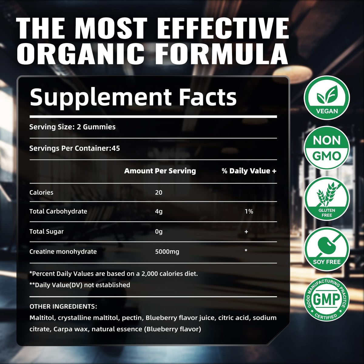 Gummies de créatine monohydrate Happyummmm nutrition, dose de 5g