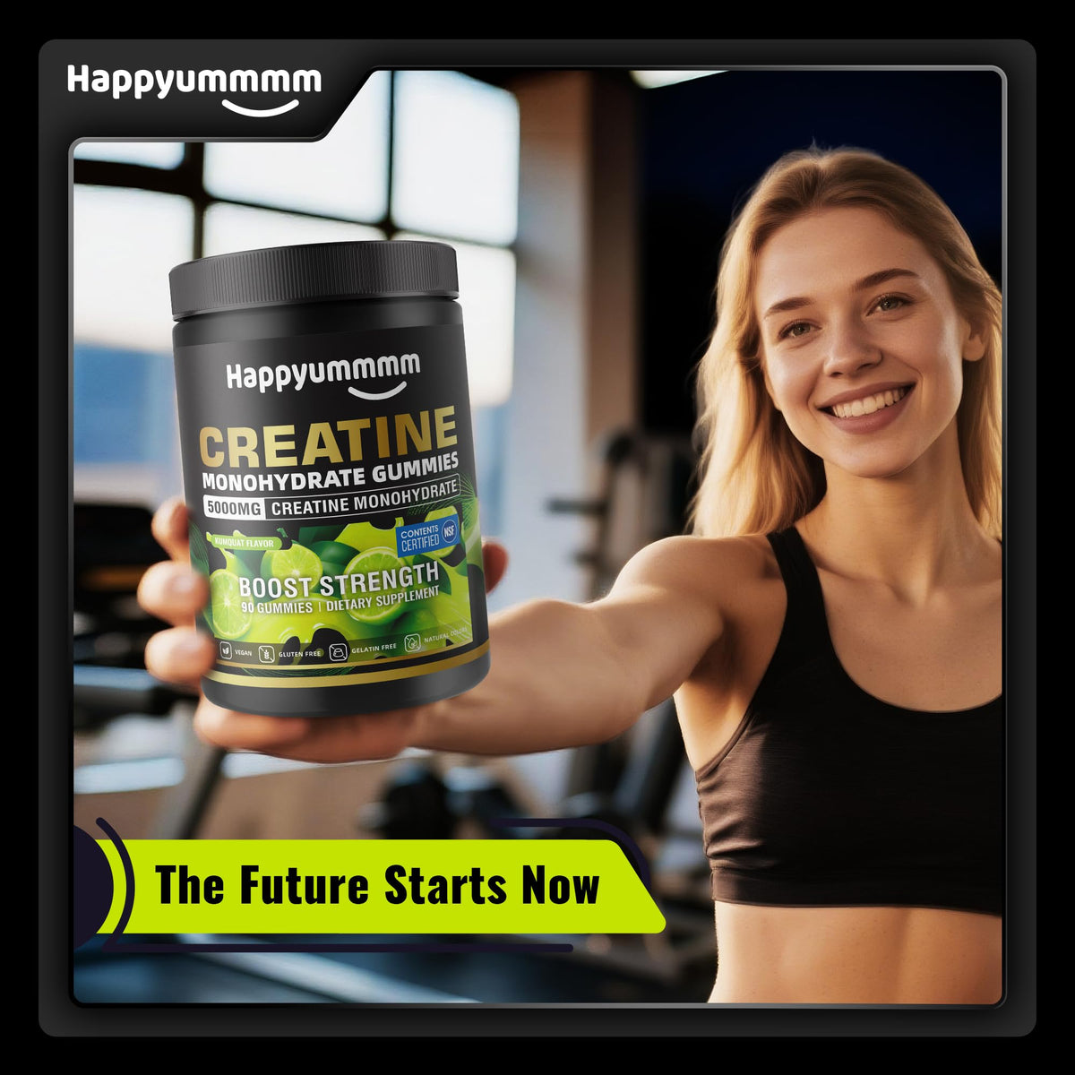 Gummies de créatine monohydrate Happyummmm nutrition, mise en scène avec d'autres compléments