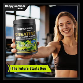 Gummies de créatine monohydrate Happyummmm nutrition, mise en scène avec d'autres compléments